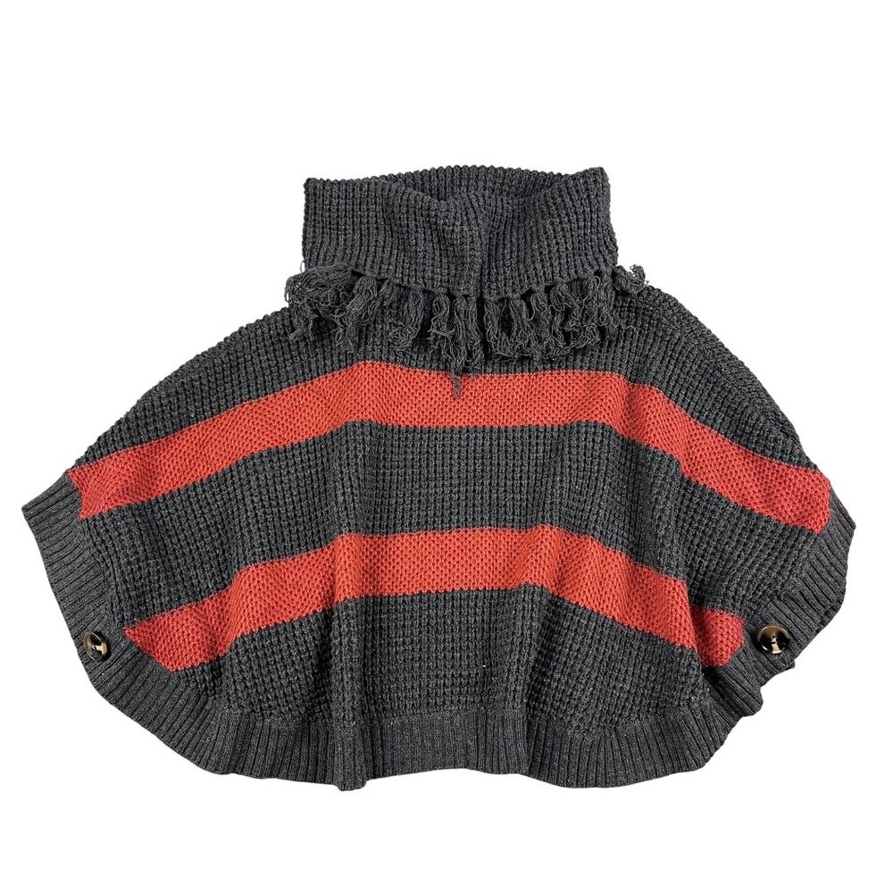 TML Poncho Sweater Womens Small Striped Cowl Fringe Wool Blend‎